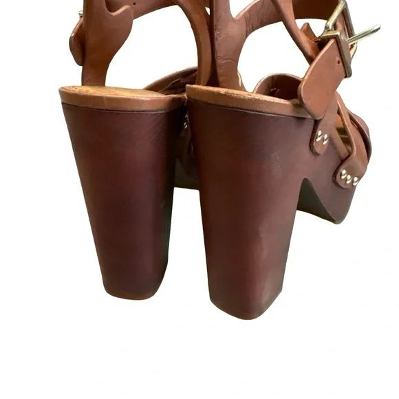 Gianni Bini Brown Leather Wood Platform Sandals, Sz 7 - Picture 10 of 13